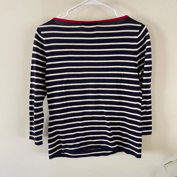 Lauren Ralph Lauren Womens Knit Sweater Small Petite Navy Striped Casual Classic - Picture 2 of 7